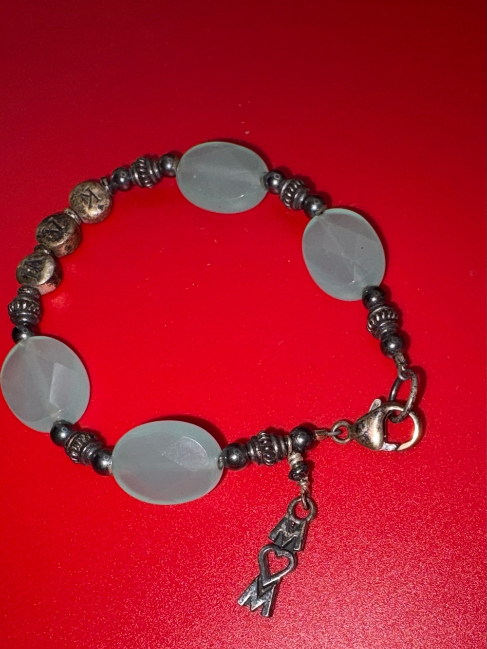 Sterling silver Beaded Grey Glass & Hematite Stretch Bracelet
